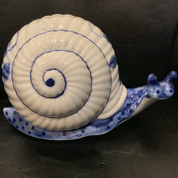Vintage Ceramic Snail Piggy Bank Andrea by Sadek Blue Floral - Picture 5 of 10